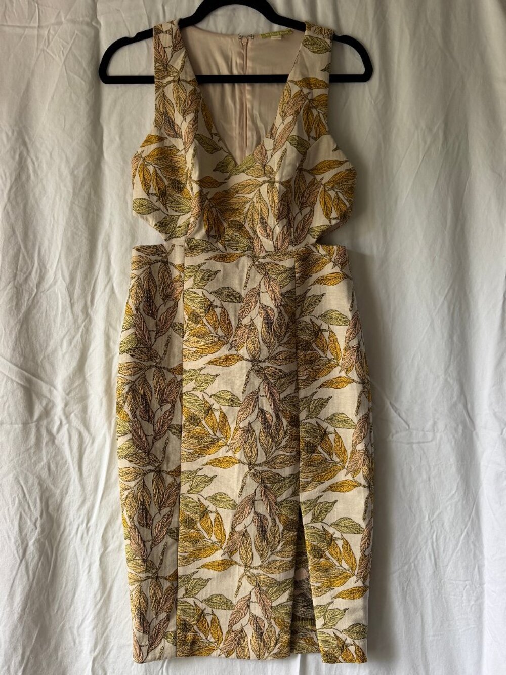 GIANNI BINI tropical leaf fitted dress with cut-outs Small